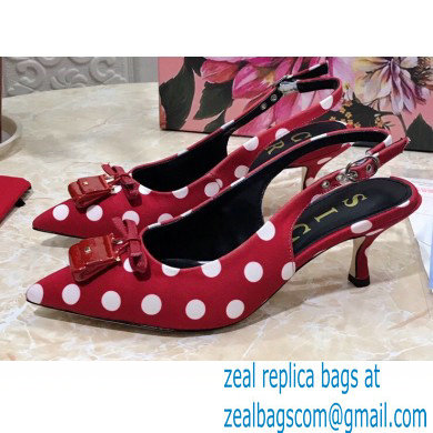 Dolce & Gabbana Heel 6.5cm Leather Dot Print Sicily Slingbacks Red 2021